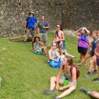Hearing a bit of history from the guide at the Citadel near Milot, Haiti